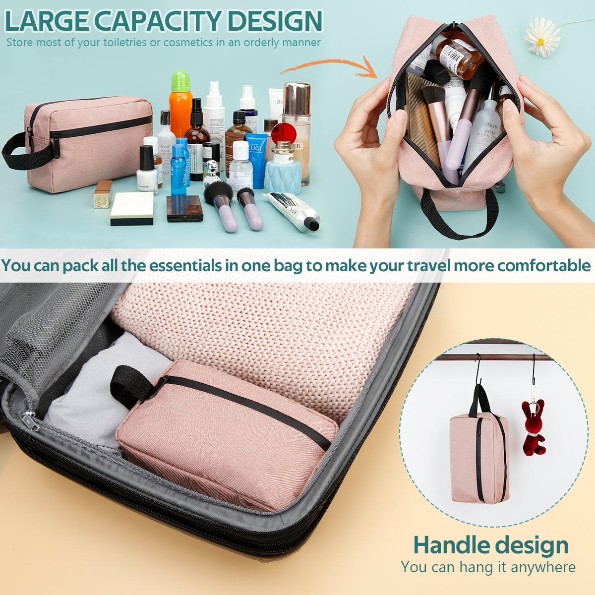 Travel Toiletry Bag for Women and Men(pink)