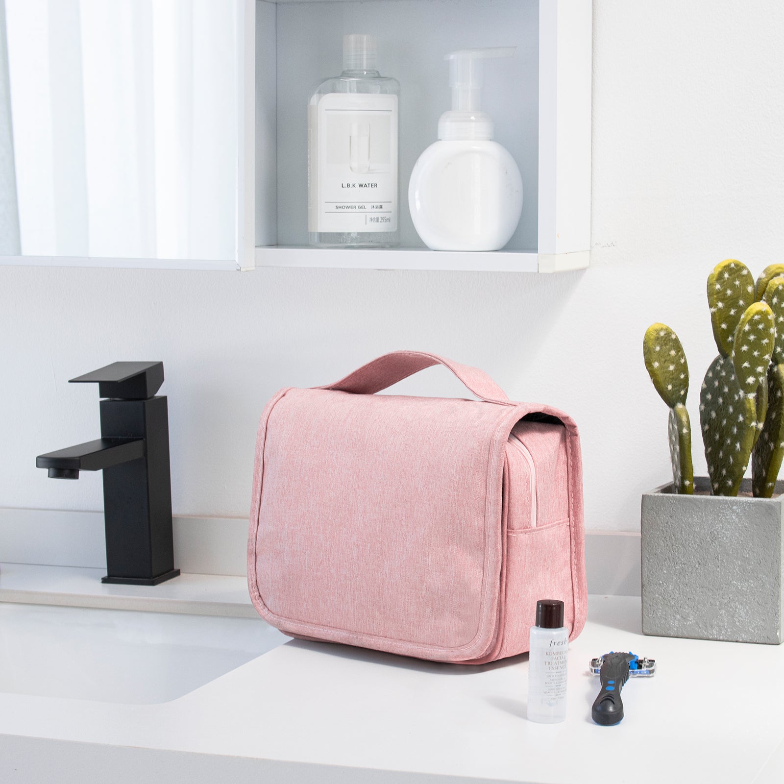 Hanging Toiletry Bag for Travel (Pink)