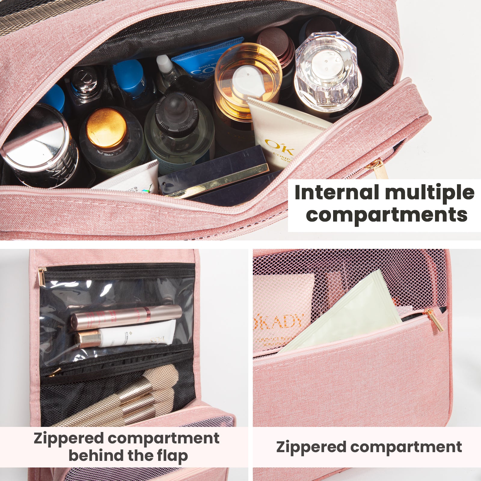 Hanging Toiletry Bag for Travel (Pink)