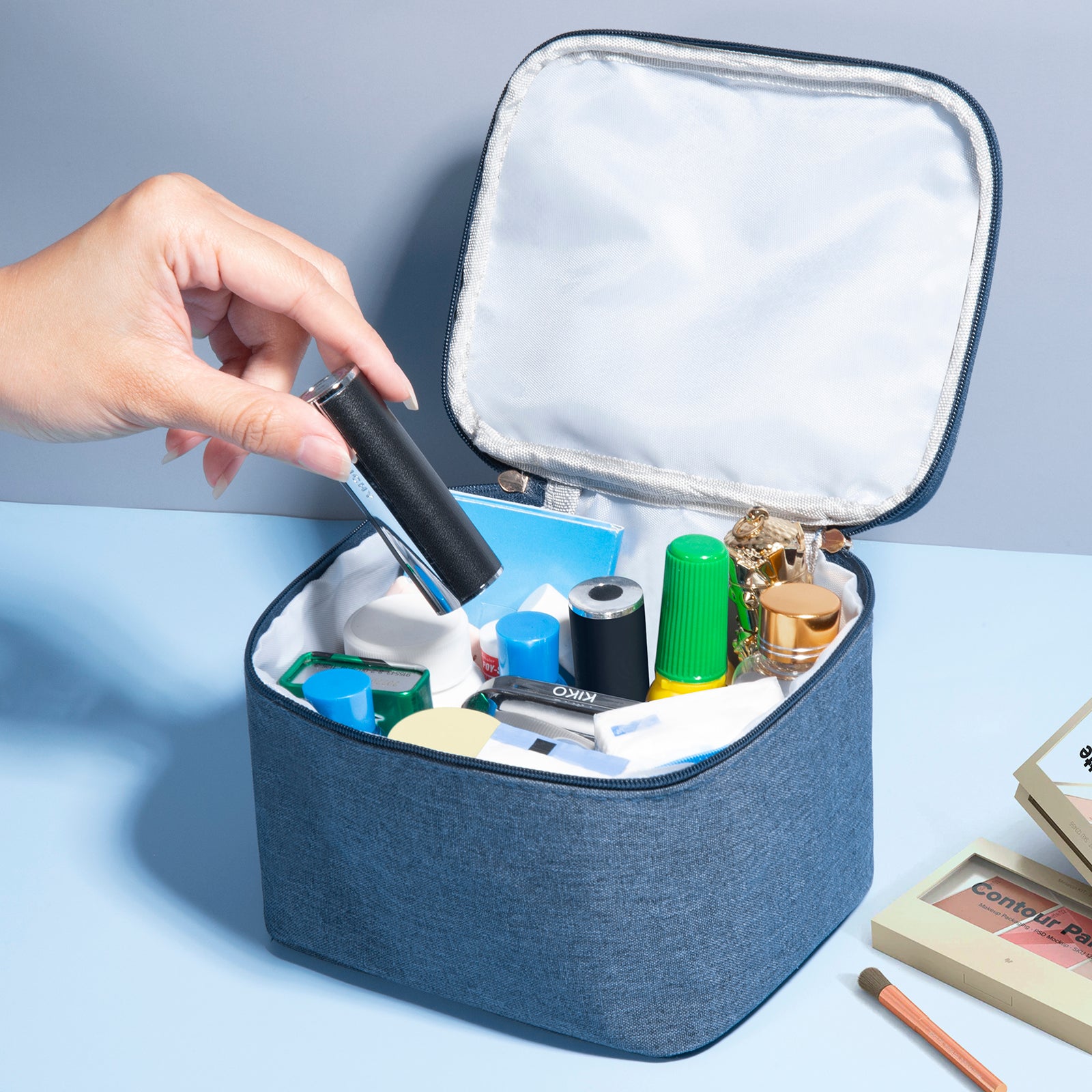 Travel Small Mini Makeup Bag for Jewelry, Lipstick(bule)