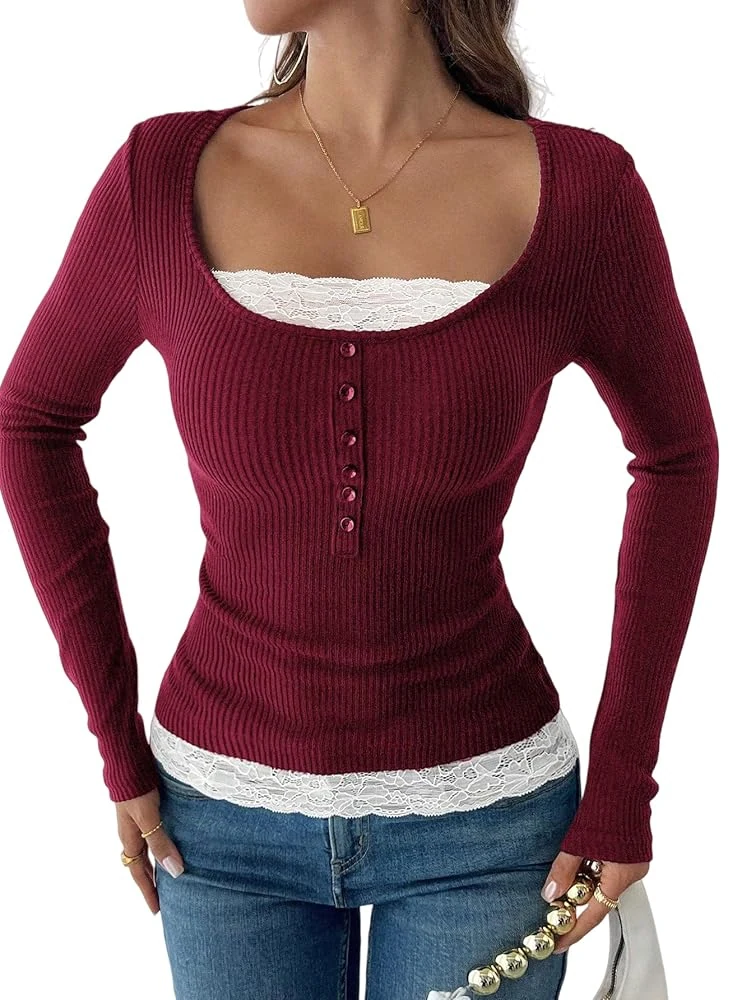 FUNSEED Layered Square-Neck Top
