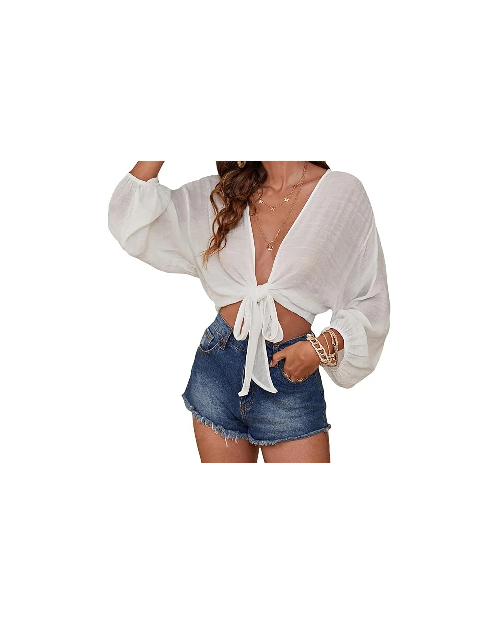 FUNSEED Tie-Front Beach Blouse