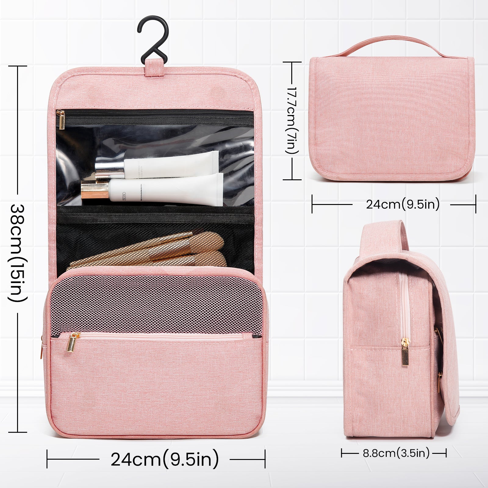 Hanging Toiletry Bag for Travel (Pink)