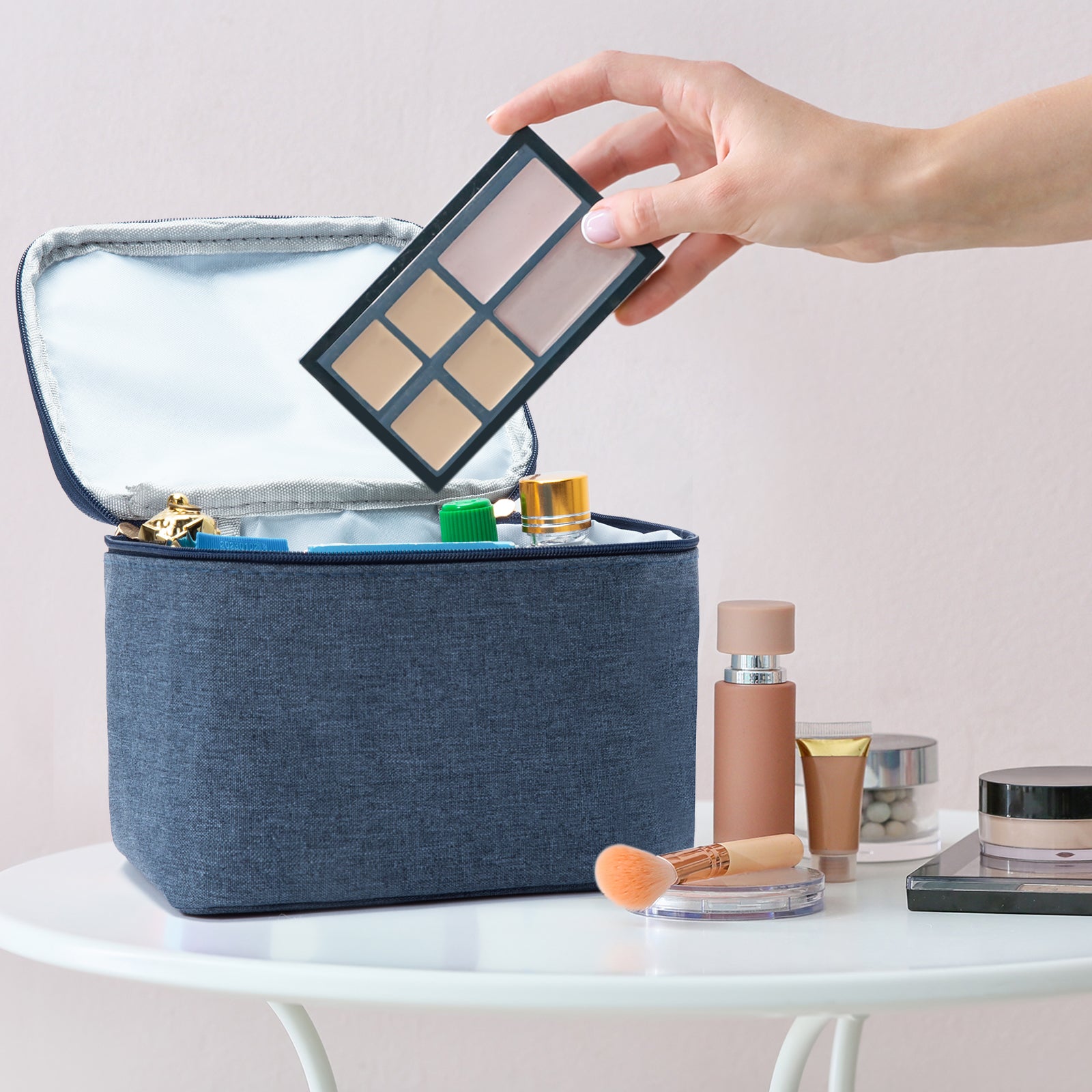 Travel Small Mini Makeup Bag for Jewelry, Lipstick(bule)