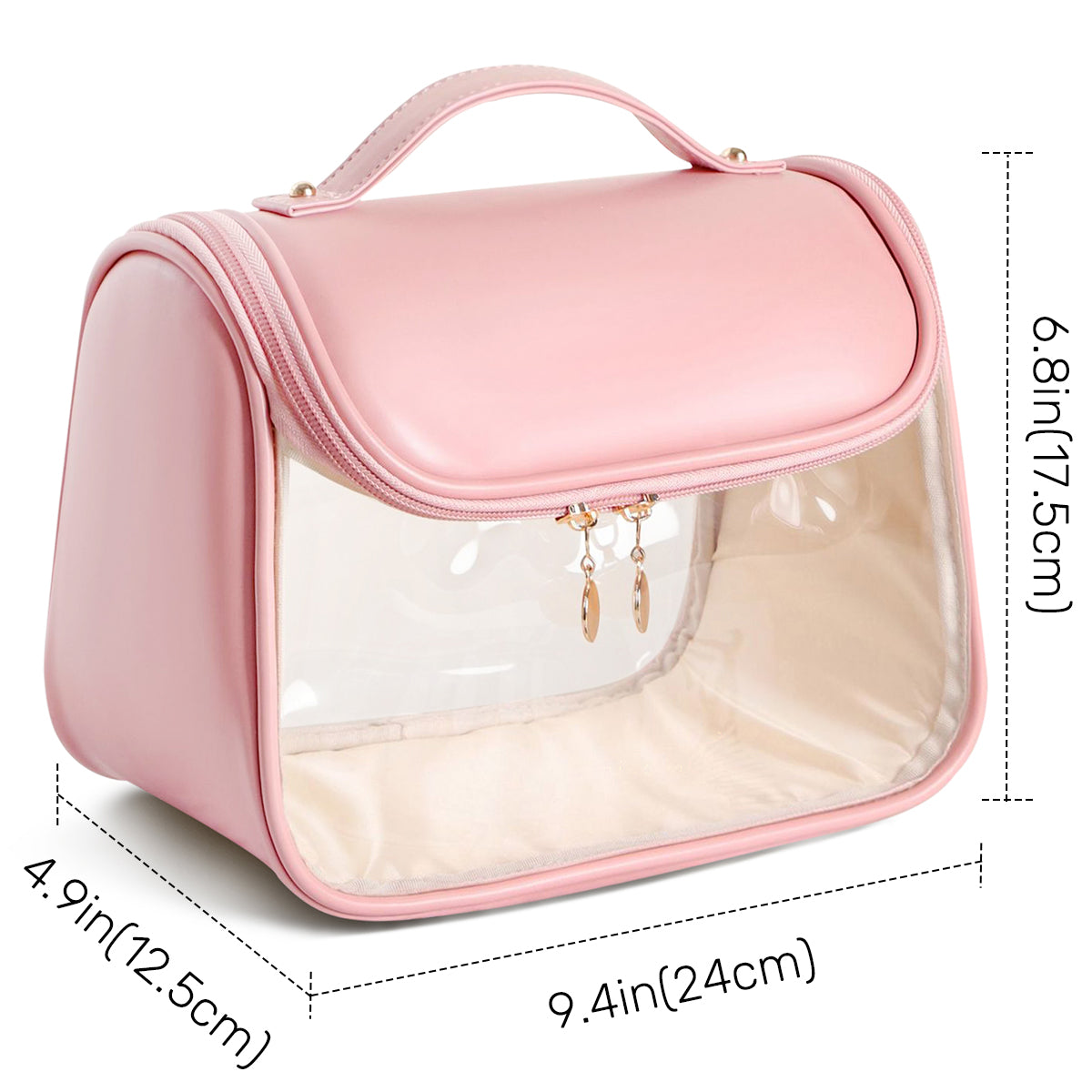 Tansparent Leather Large Capacity Cosmetic Bag（pink）