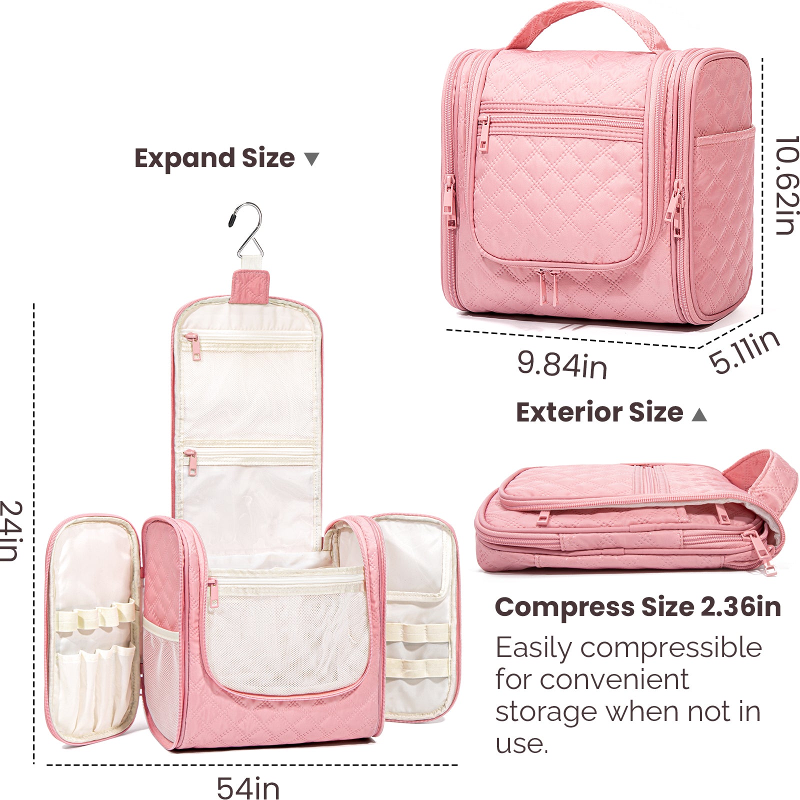 Large Capacity Hanging  Travel Toiletry Bag(Pink)