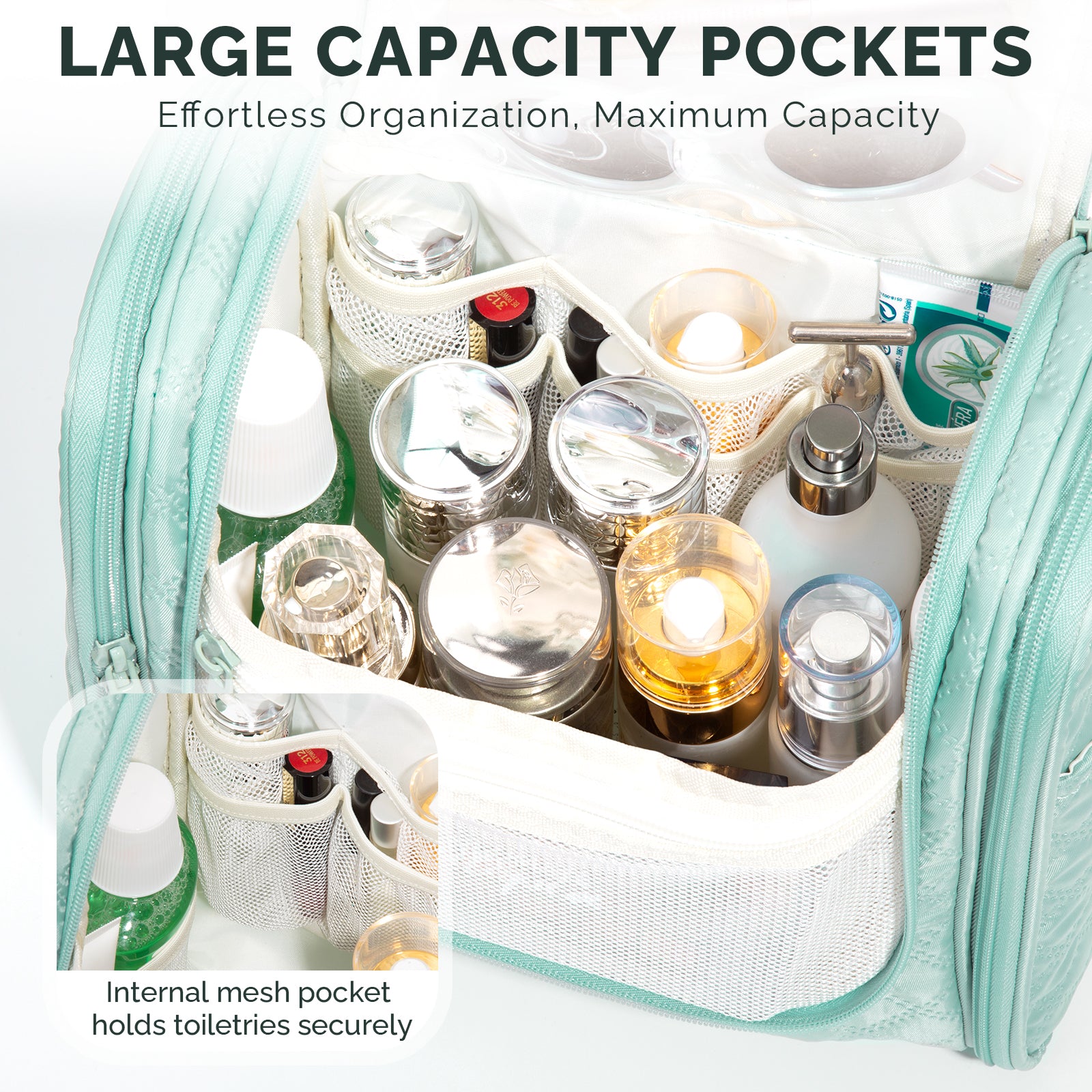 Large Capacity Hanging Travel Toiletry Bag(Turquoise ) – FUNSEED Large Capacity Hanging Travel Toiletry Bag(Turquoise ) – FUNSEED